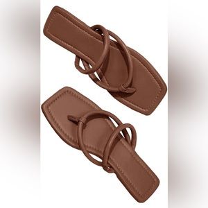 New Womens Flip-Flops Thong Sandals Square Toe Slip On Slide Flat